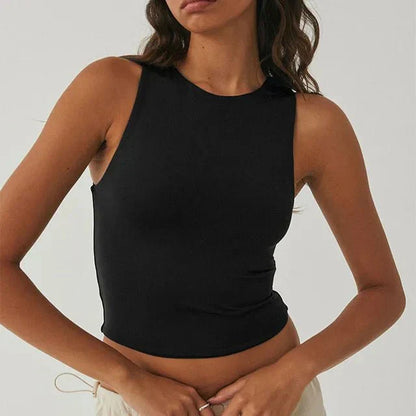Damen Ärmelloses Crop- Bauchfrei Sommer Weiss