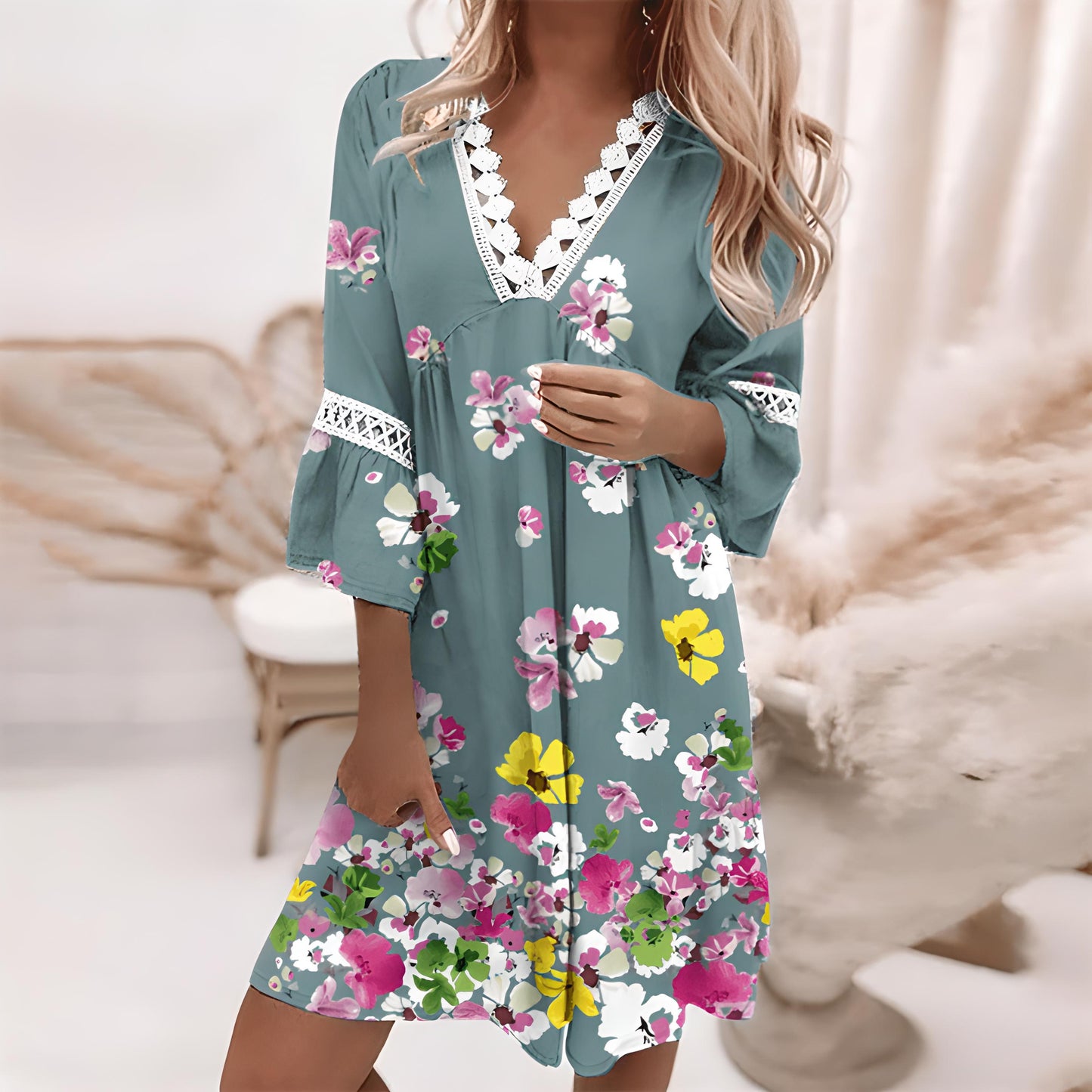Damenkleid V-Ausschnitt Elegant Sommer - Norvielle